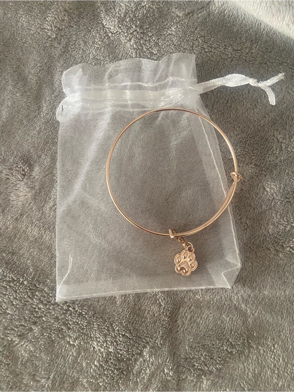 Rose Gold Paw Charm Bangle Bracelet - Women's Jewelry